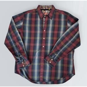 Robert Graham Shirt Mens XL Plaid Flip Cuff Multicolor Button Up Long Sleeve
